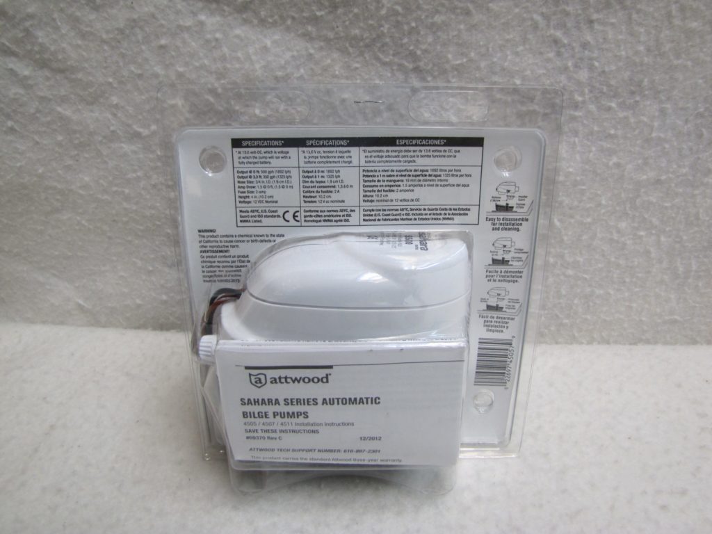 Pompe De Cale Automatique Attwood Sahara S500 12V - 500 GPH 1892 L/h - Évacuation Eau 19 Mm