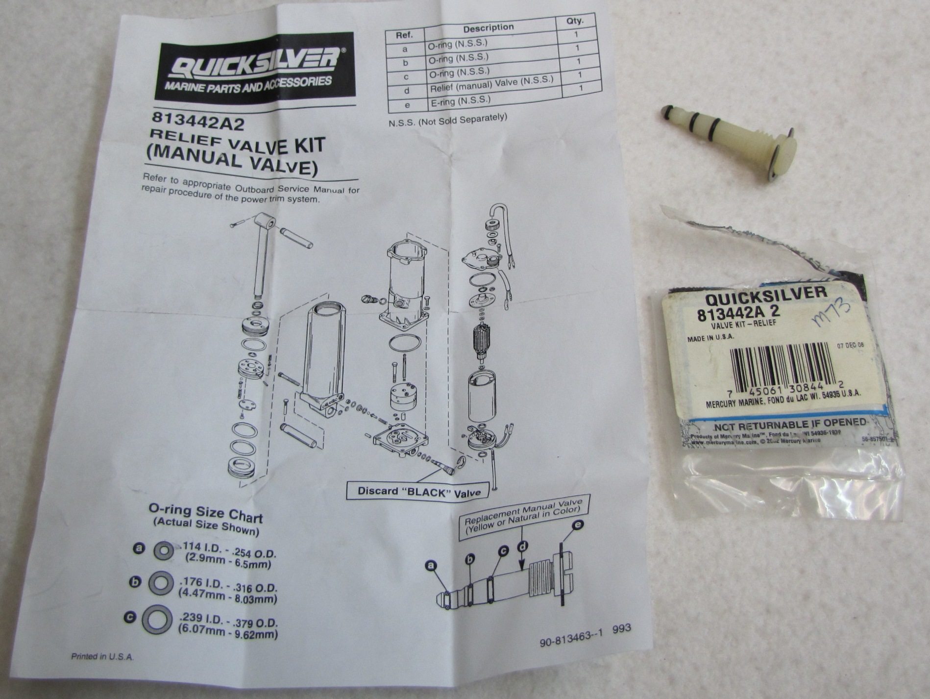 Quicksilver Mercury Force Power Trim Valve Kit-Relief 813442A2 ...