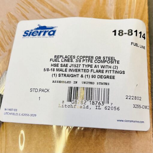 Sierra Marine 18-8114 3/8" x 31" PTFE Fuel Line 5/8-18 Male Inverted Flare Fittings - Image 2