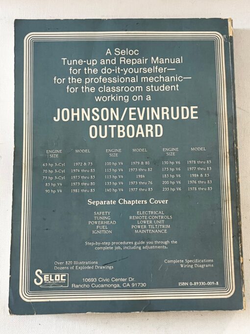 Seloc Johnson Evinrude Outboard Tuneup and Repair Manual 197385 65HP